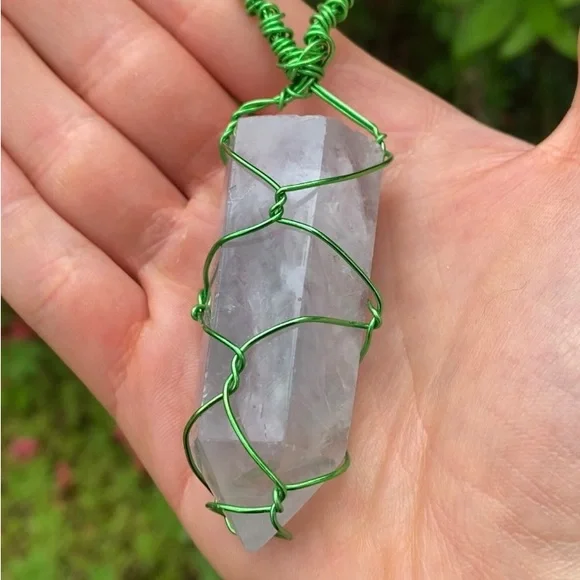 Wire Wrapped Clear Quartz Tower Pendant - Picture 7 of 8